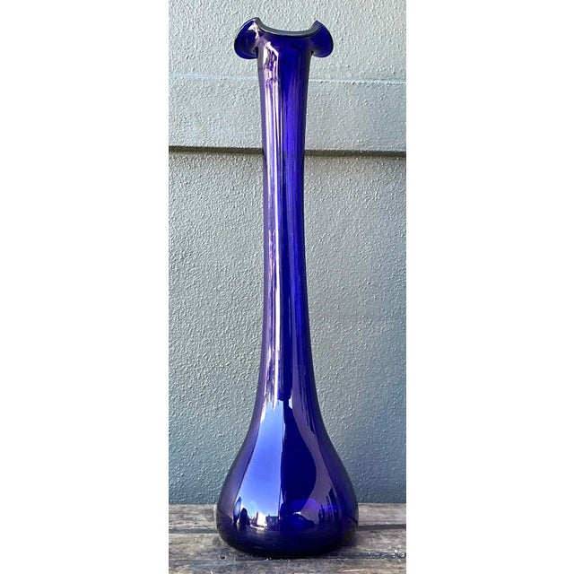 Mid-Century Modern Vintage Tall Glass Ruffle Vase For Sale - Image 3 of 12