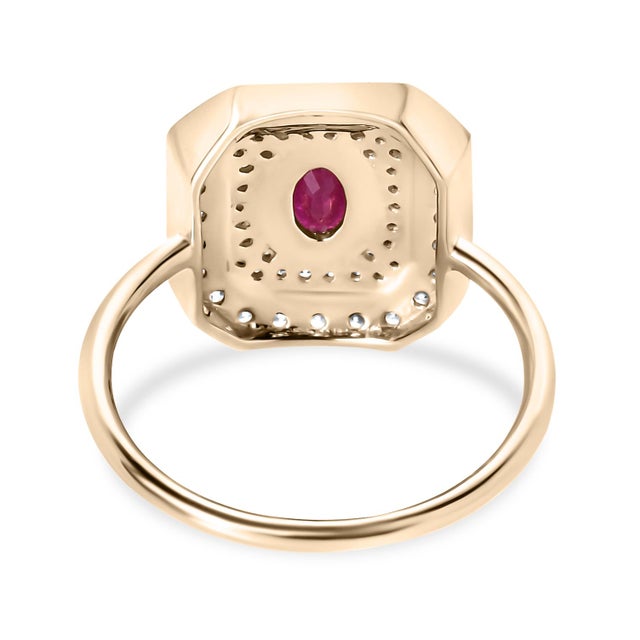 Not Yet Made - Made To Order Art Deco Ruby Halo Diamond Ring in 14k Gold Size 5.5 For Sale - Image 5 of 12