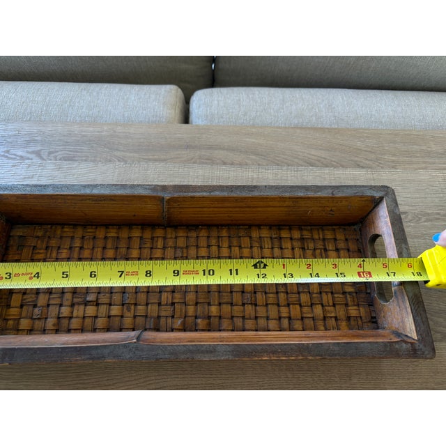 Vintage Primitive Handcrafted Bamboo Wood & Woven Splint Tray For Sale - Image 11 of 11