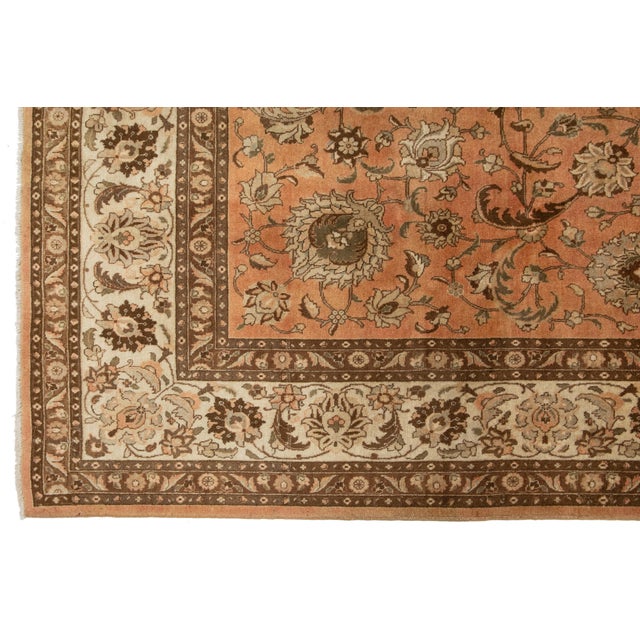 Textile Antique Peach Persian Tabriz Wool Rug Floral Designed For Sale - Image 7 of 10