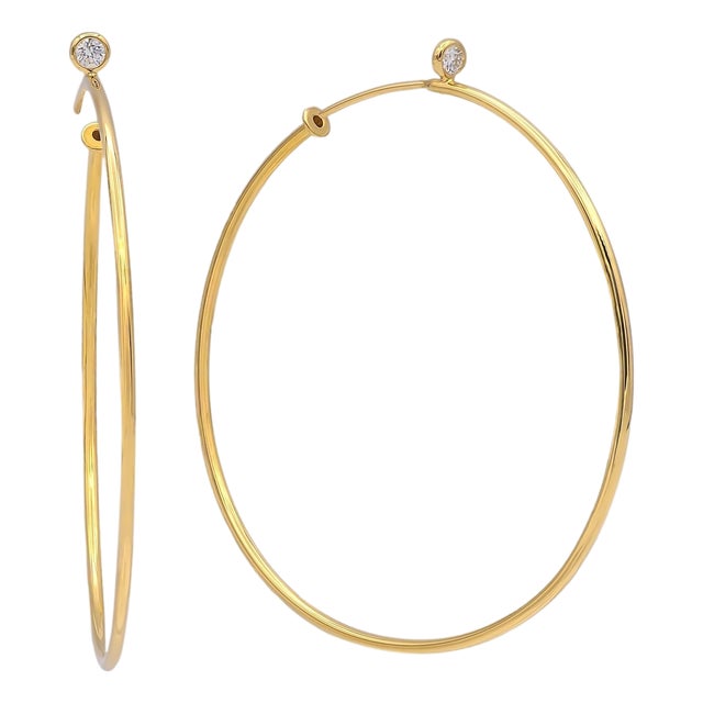 Tiffany & Co. Elsa Peretti 18k Gold Diamond Hoop Earrings 44mm Medium, A Pair For Sale