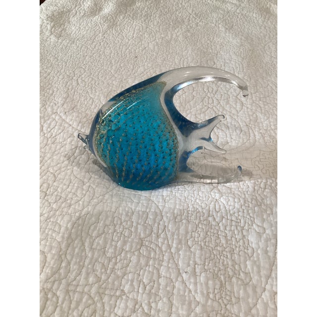 1970s Vincenzo Nason & Co Murano Glass Angelfish, Blue With Controlled Avventurina Copper Flake Strings, For Sale - Image 5 of 7