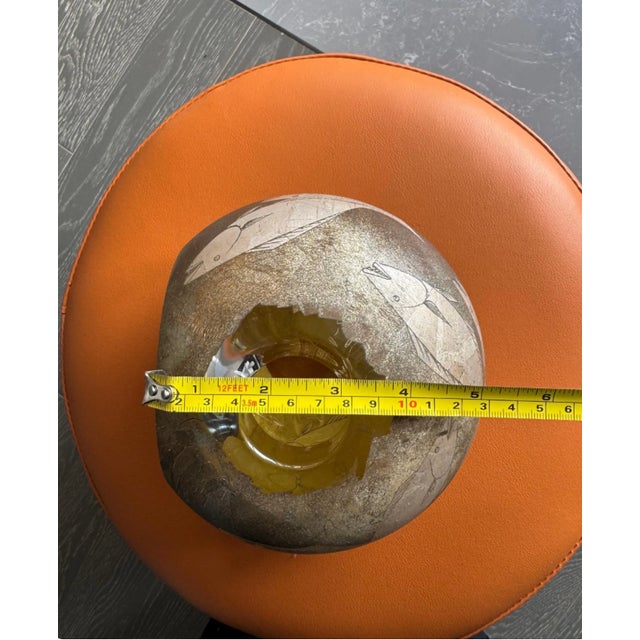 20th C. Super Heavy Hiroshi Yamano Signed Glass Sphere Sculpture With Silver & Copper Plating Fish Motif 6"x5"x 4.5"h - Might Missing the Fish For Sale - Image 13 of 13