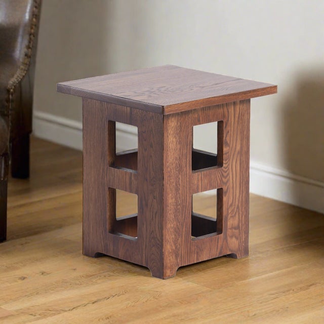 Brown Mission Solid Oak Square End Table With Cut Outs - Walnut (W1) For Sale - Image 8 of 8