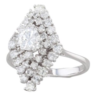 1.10ctw Round Diamond Marquise Halo Ring 18k White Gold Size 7 Engagement For Sale