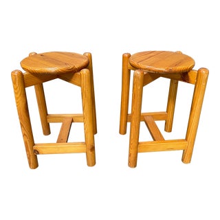 Vintage Pair of French Wood Stools For Sale