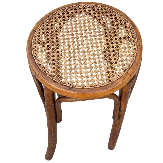 Late 19th Century Late 19th Century Victorian Vienna Bent Oak & Cane Low Stool Attributed Thonet For Sale - Image 5 of 8
