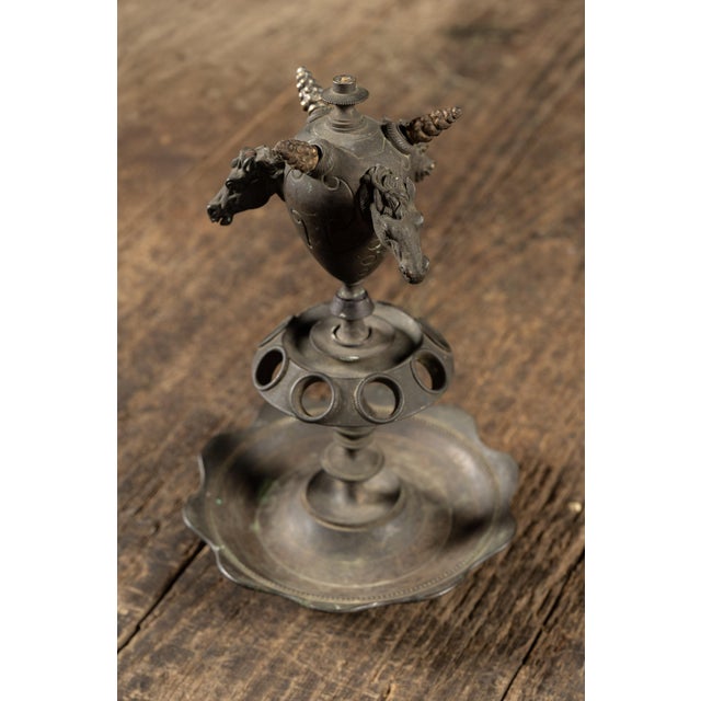 Late 19th Century 19th Century Victorian Figural Horse-Head Kerosene Smoking Stand & Cigar Lighter For Sale - Image 5 of 8