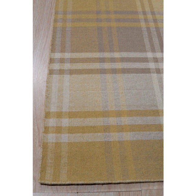 Textile 5x8 Yellow Hand-Knotted Wool Golden Plaid Weave Geometric Modern Carpet Rug For Sale - Image 7 of 9