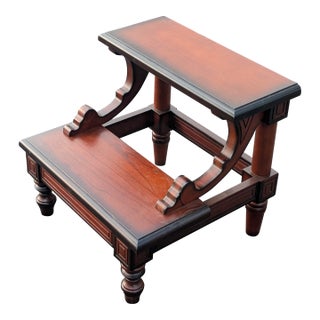 Vintage Traditional Mahogany-Finished Hardwood Two-Step Library Stool For Sale