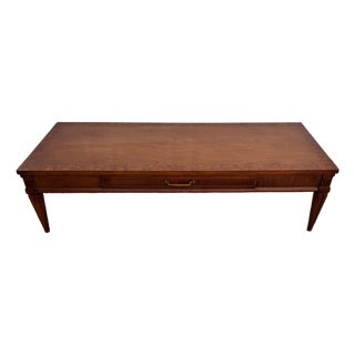 Vintage Mid to Late Twentieth Century Alta Vista Lane Burled Wood-Trim Long and Low Coffee Table For Sale