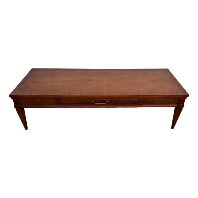 Vintage Mid to Late Twentieth Century Alta Vista Lane Burled Wood-Trim Long and Low Coffee Table For Sale