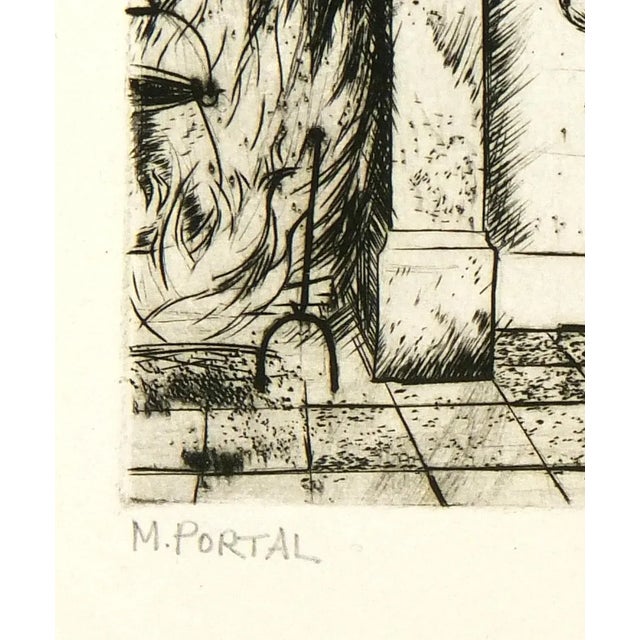 Mid-Century Modern Vintage 1960s Fireplace Etching Print For Sale - Image 3 of 4