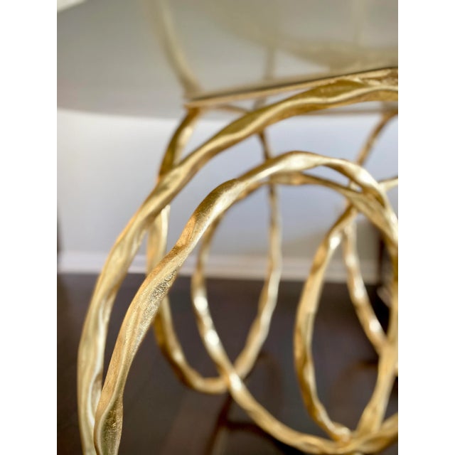 Metal White Faux Shagreen Round Top on Large Gold Iron Overlapping Round Roxy Dining Table by Made Goods For Sale - Image 7 of 13