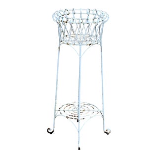 Vintage French Country Wrought Iron Wire Jardinière Plant Stand For Sale