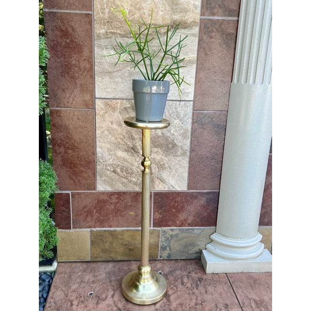 Metal 1980’s, Vintage, Polished Brass, Display/Pedestal Stand, Fluted Columns and a Stepped-Circular Base, Weighted, 36” Tall For Sale - Image 7 of 11