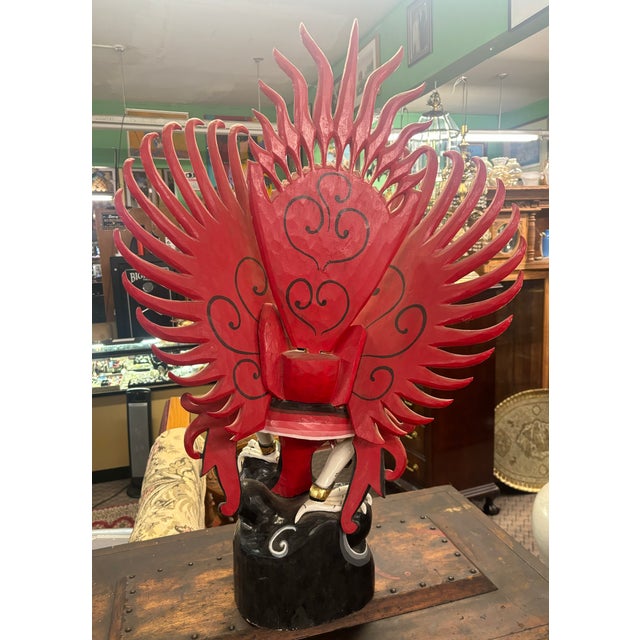 White Large Hand-Carved Balinese Garuda Wood Statue Winged Hindu Figure For Sale - Image 8 of 11
