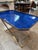 Blue Vintage Folding Tray Table With Blue Enamel Tray and Brass Base, 1970s For Sale - Image 8 of 9