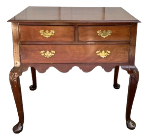 Antique English Mahogany Queen Ann Low Boy Chest With Shell Design on Knees