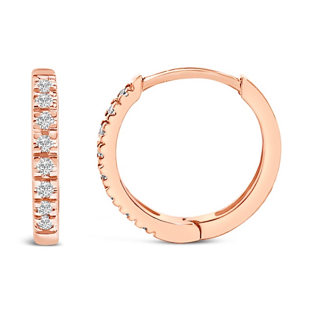 Contemporary 14K Rose Gold 1/5 CTW Diamond Huggie Hoop Earrings For Sale - Image 3 of 5