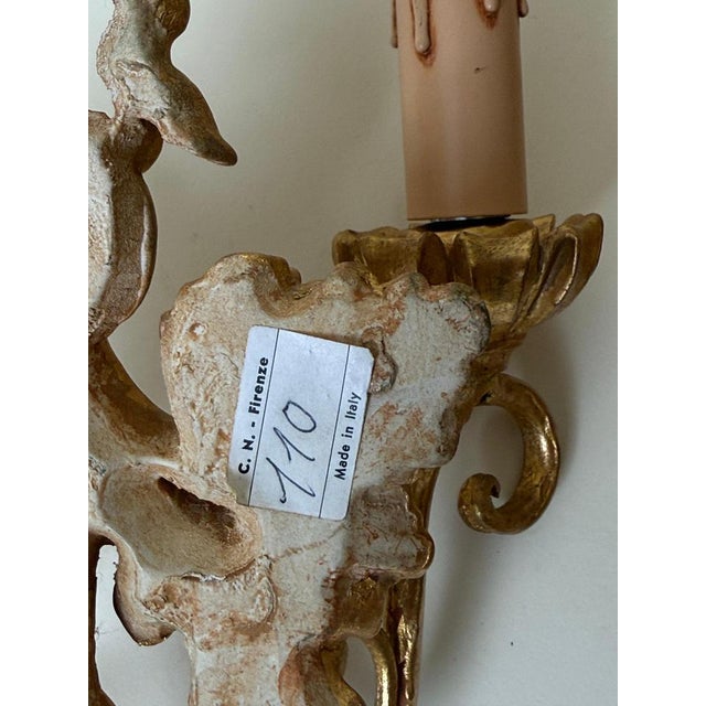 Florentine Hand-Carved Giltwood Sconces by C. N. Firenze Nos, 1970s, Set of 2 For Sale - Image 15 of 18