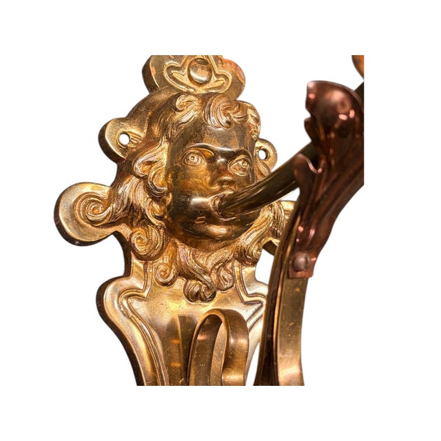 1900 Art Nouveau Brass and Copper Sconces With Antique Floral Irridescent Shades #2618 - a Pair For Sale - Image 10 of 14