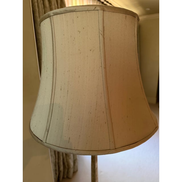 Metal Dagmar Design Wrought Iron Floor Lamp With White-Gold Leaf, Custom Silk Shade For Sale - Image 7 of 8