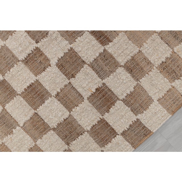 Not Yet Made - Made To Order 2.6x6Ft. Checkered Natural Wool Jute Ivory Hand Woven Premium Quality Rug For Sale - Image 5 of 13