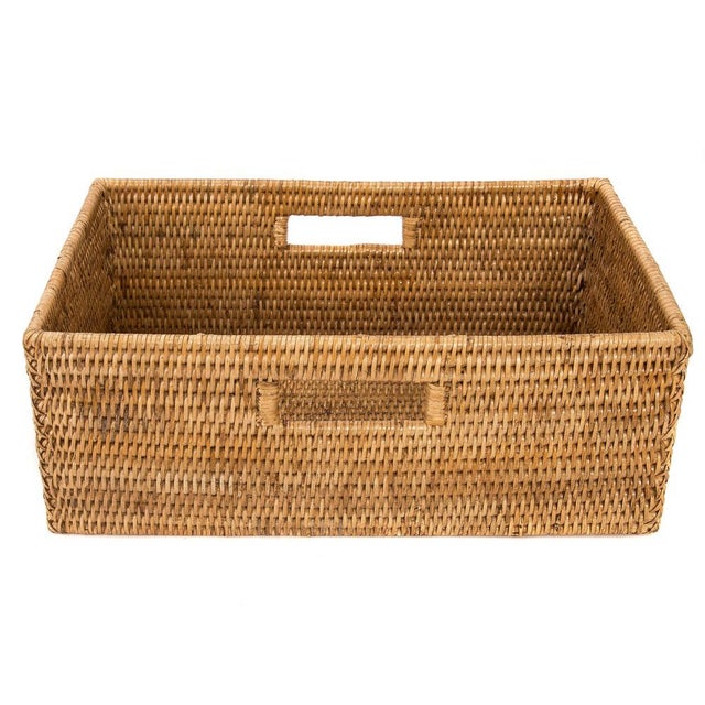 Brown Artifacts Rattan Rectangular Shelf Basket with Side Handles in Honey Brown - 16" For Sale - Image 8 of 8