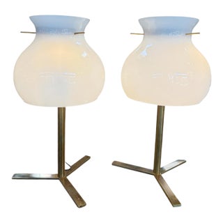 1950s Italian Murano Glass Table Lamps With Brass Base - a Pair For Sale