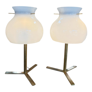 1950s Italian Murano Glass Table Lamps With Brass Base - a Pair