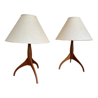 Late 20th Century Shaker Workshops Cherry Table Lamps - a Pair For Sale