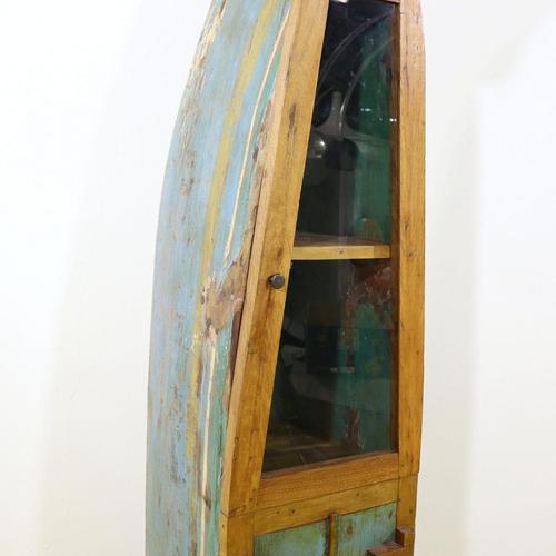 Wooden Bookcase with Glass Door and Painted Boat Section For Sale - Image 3 of 18