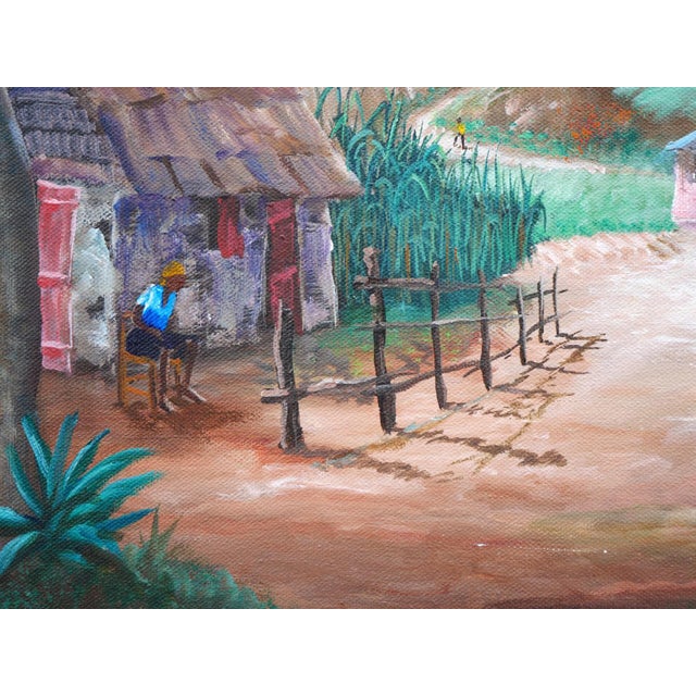Jean-Felix Defournoy Modern Realist Green & Brown Toned Rural Village Landscape Painting w/ Figures, Late 20th Century For Sale - Image 12 of 12