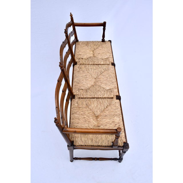 Vintage French Provincial Style Ladder Back Bench Rush Seat For Sale - Image 10 of 16