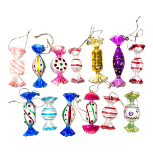 Vintage Hand Blown Glass Candy Christmas Ornaments - A Set of 13