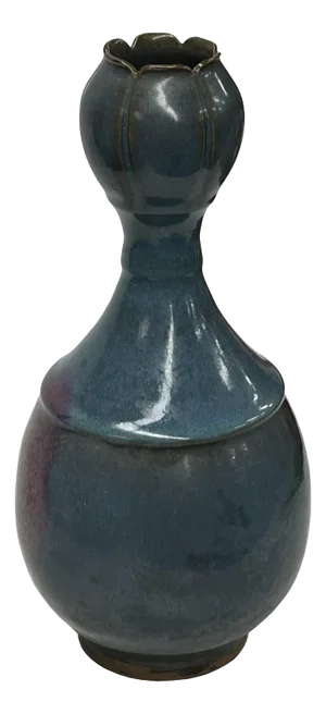 Oriental Deep Blue Flower Garlic Head Shape Porcelain Art Vase