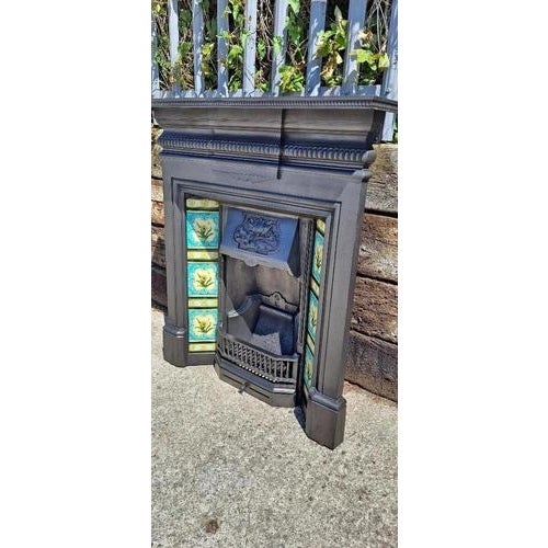 Antique Victorian Cast Iron Tiled Combination Fireplace Surround, 1899 For Sale - Image 6 of 18