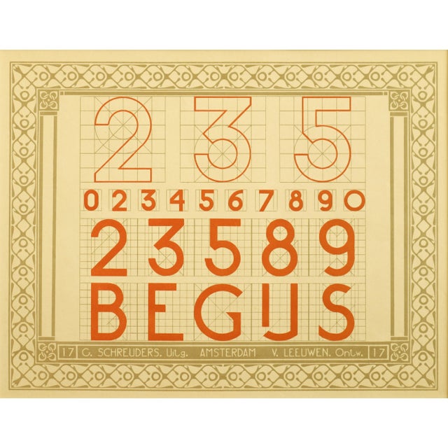 Art Nouveau 1907 Dutch Letterpress Sheet, Matted (235 0234567890 23589 Begus) For Sale - Image 3 of 3