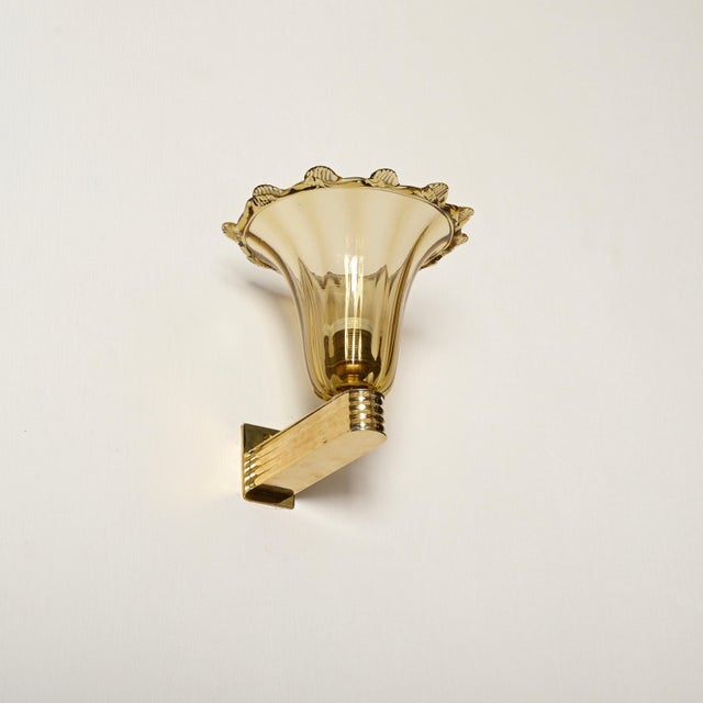 Murano Glass and Brass Flower Sconces by Barovier, Italy, 1940s, Set of 2 For Sale - Image 14 of 16