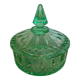 Indiana Glass Company Green Lidded Candy Dish For Sale