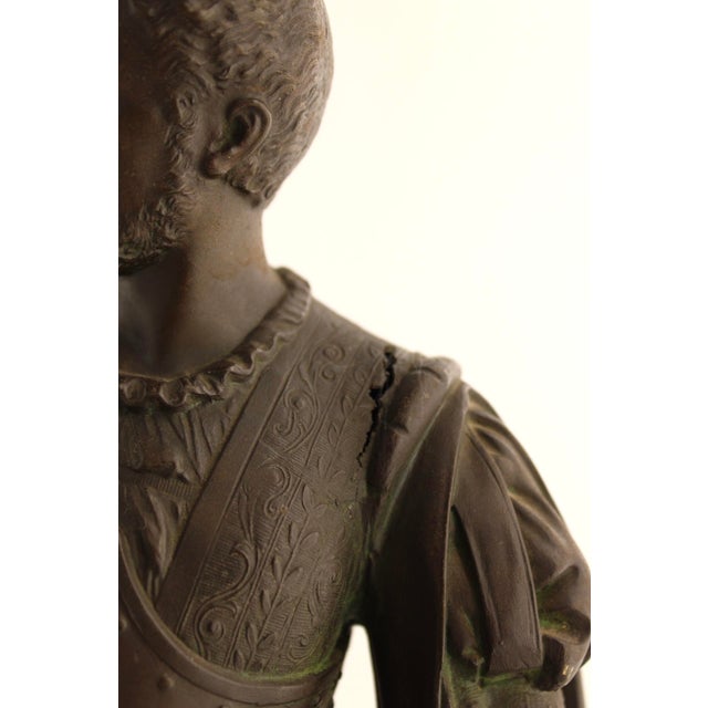 Black Antique Large Spelter Sculpture of Renaissance Nobleman, French 19th Century For Sale - Image 8 of 15