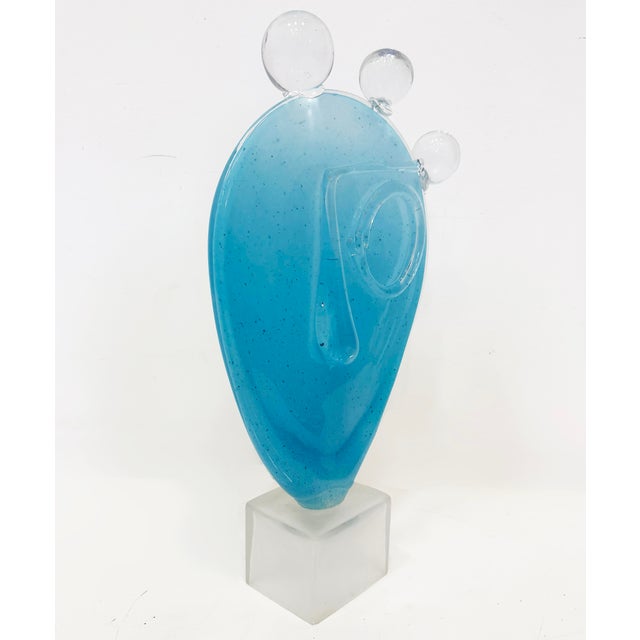 Postmodern Large Vintage Blown Art Glass Abstract Face Sculpture For Sale - Image 3 of 10