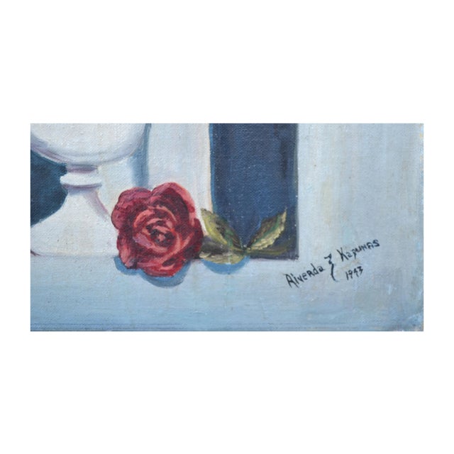 Realism 1940s Tromp l'Oeil Rose and Amaranth in Alcove Still Life by Riverda Kapunas For Sale - Image 3 of 4