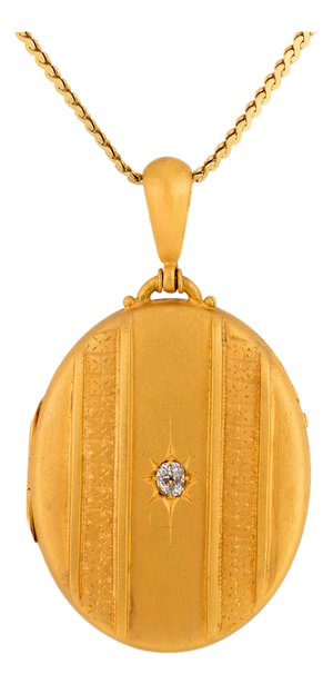 19th Century Victorian Old Mine Cut Diamond 14k Yellow Gold Locket Necklace