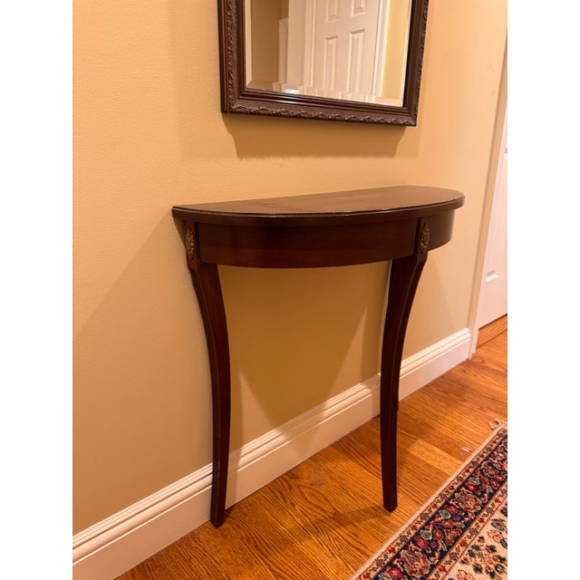 Ethan Allen Vintage Ethan Allen Federal Style Demilune Console Table With Cherrywood Finish and Brass Accents For Sale - Image 4 of 6