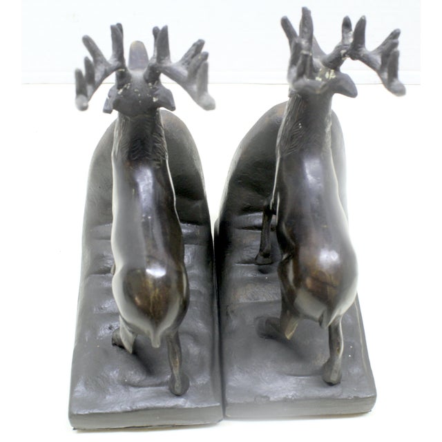 Bookend Pair – Midwest of Cannon Falls Cast Metal Lodge-Style Stag Deer 1970s For Sale - Image 10 of 14