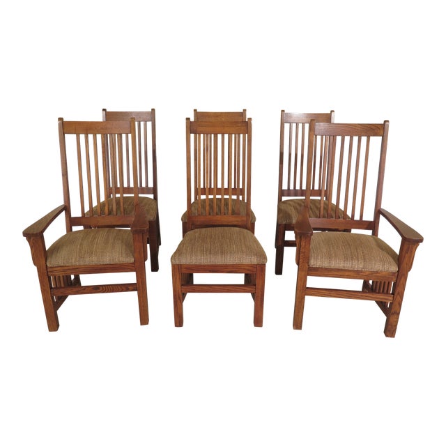 1990s Vintage Thomasville Mission Oak Style Dining Room Chairs Set of