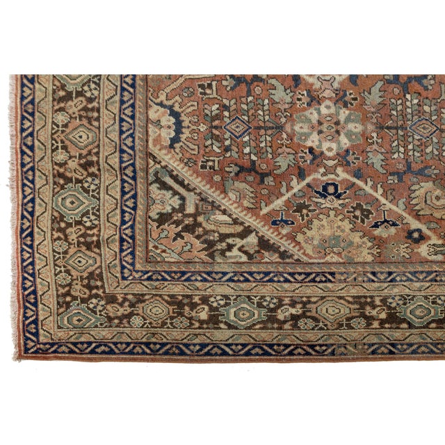 Mahal Wool Area Rug - Transitional Geometric Floral Design - Earth Tone Decor For Sale In New York - Image 6 of 10