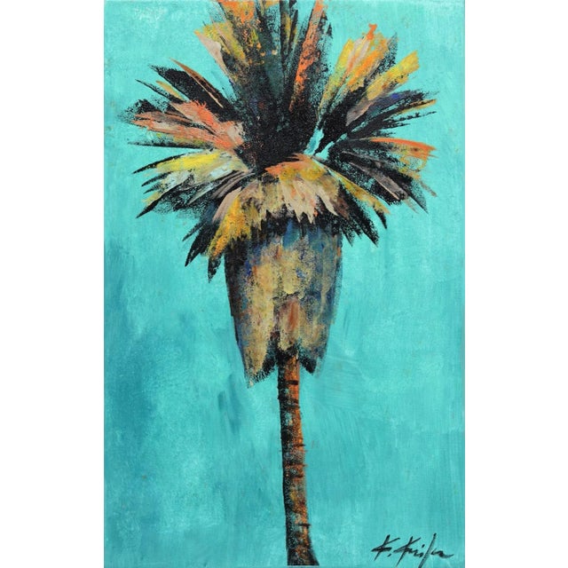 Verdigris Breeze - Turquoise Sky Colorful Palm Tree Original Artwork by Kathleen Keifer For Sale - Image 9 of 9